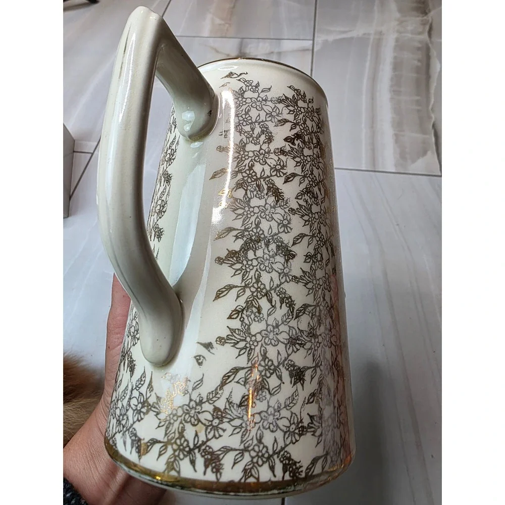 Sadler England Vintage Gold Chintz Floral Ceramic Pitcher Cream 1153‎ J 6.5